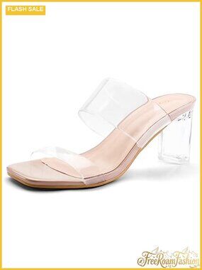 Women's Clear Heels Square Toe Chunky Block Heel Sandals